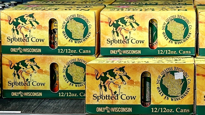 Boxes of Spotted Cow beer
