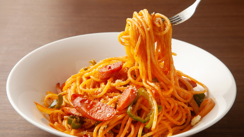 Plate of pasta napolitan