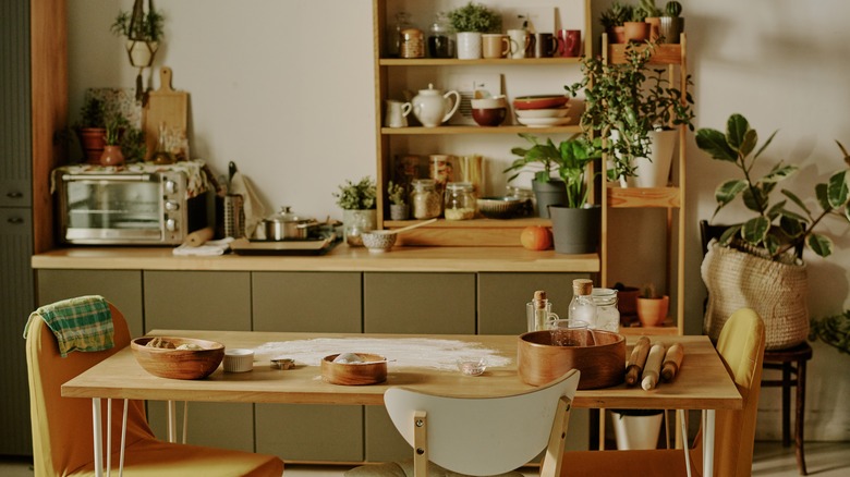 cozy neatly organized kitchen with baking supplies