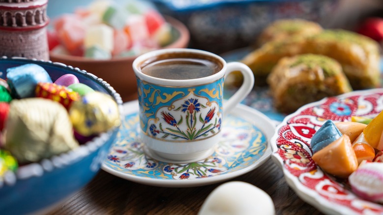 Colorful cup of Turkish coffee