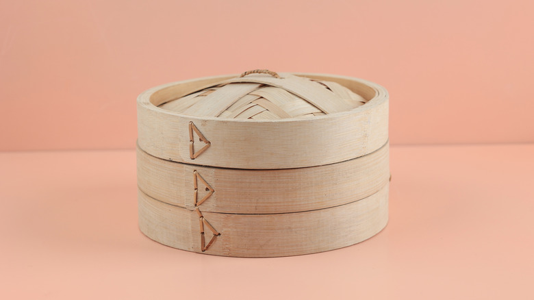 Stacked bamboo steamer