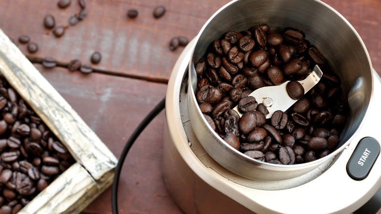 electric coffee grinder with visible cord