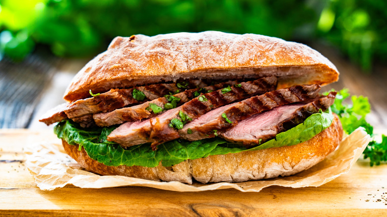Grilled beef steak on a sandwich