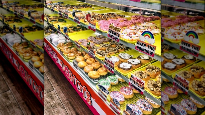 A selection of Amy's Donuts in the case.