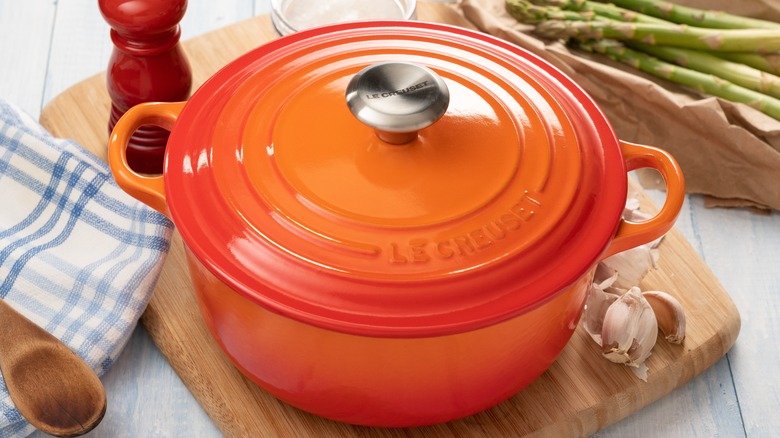 Orange Le Creuset dutch oven