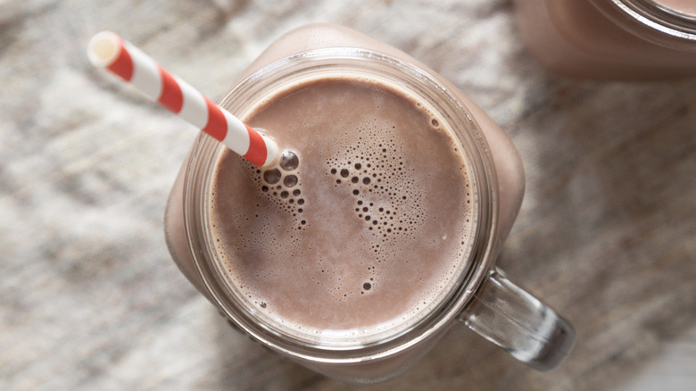 Chocolate shake with straw