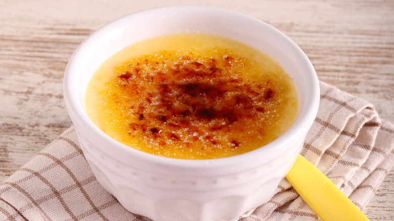 crème brûlée in white ramekin