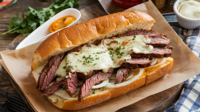 A philly cheesesteak sandwich.