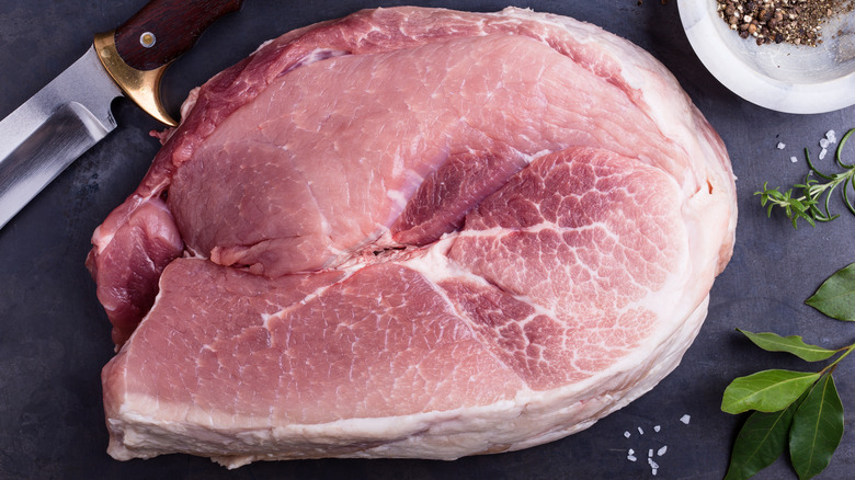 top down view of raw ham
