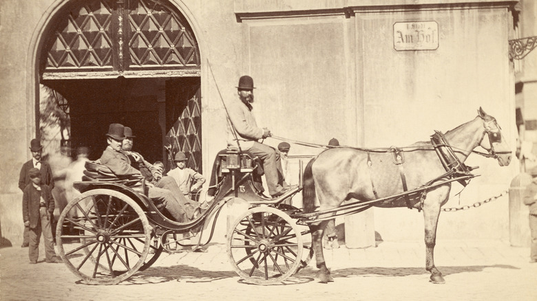 A sepia photograph of a one-horse-drawn carriage in 19th-century Vienna