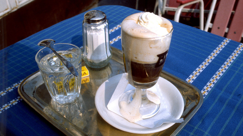 A photo from the 1980s of a Viennese coffee with whipped cream