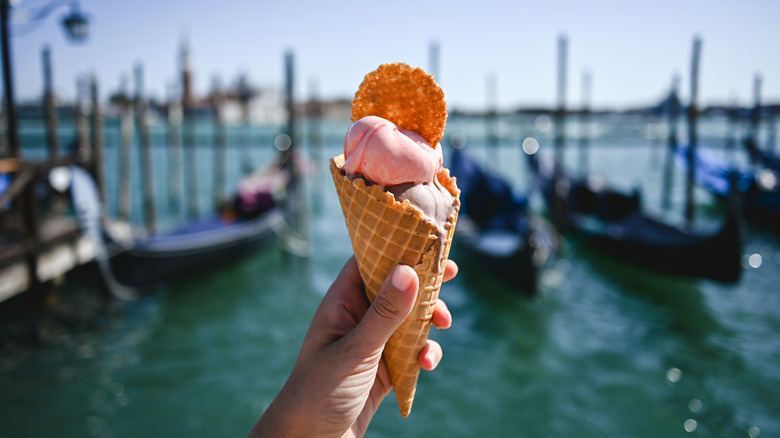 Gelato with waffle cone