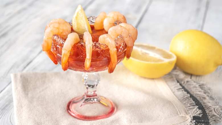shrimp cocktail glass with lemons