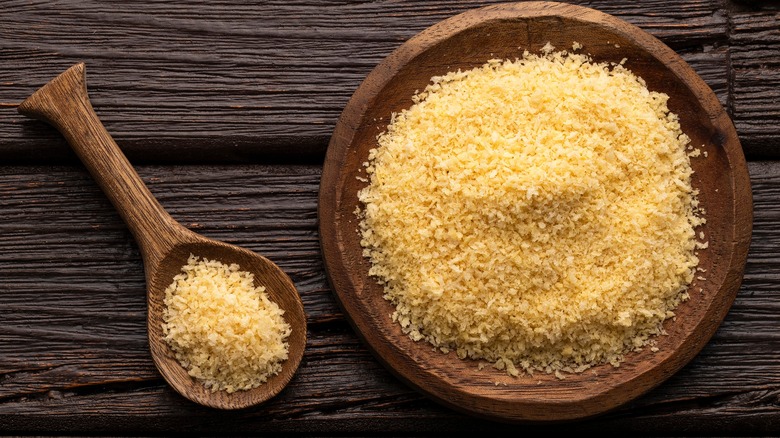 Panko breadcrumbs in wooden bowl with spoon