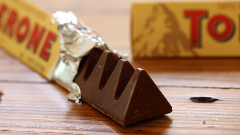 close up of open Toberlone bar