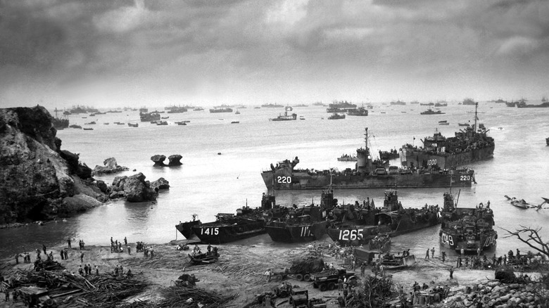 Landing craft of supply U.S. forces on Okinawa during WW 2