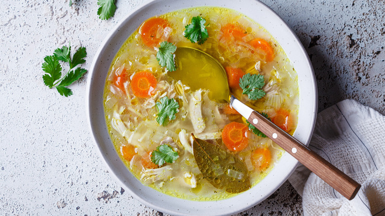 chicken noodle soup in a bowl