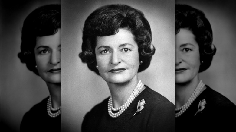 Lady Bird Johnson wearing pearls