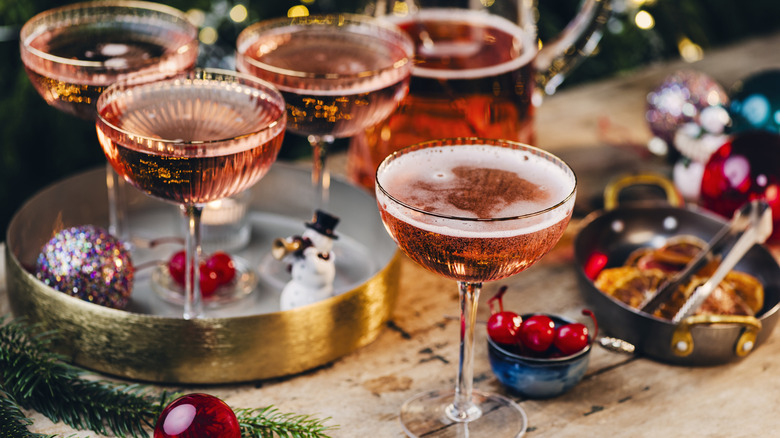 Festive cocktails on a decorated table.
