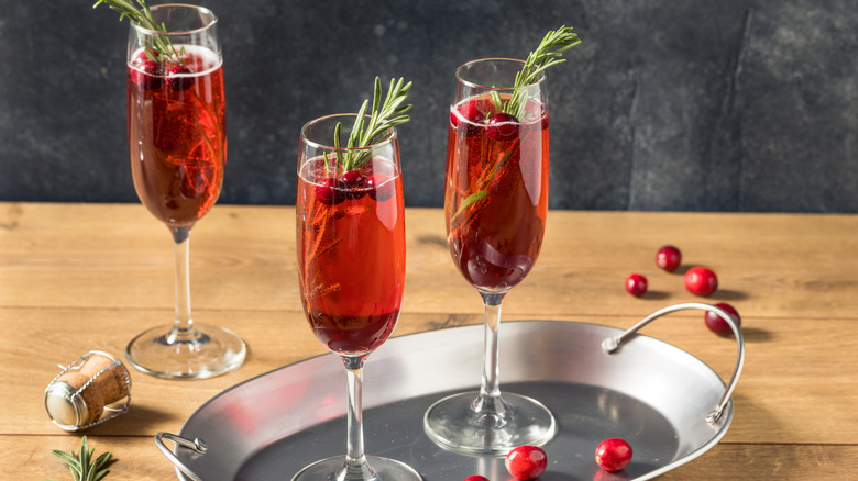 Festive cranberry Champagne cocktails.