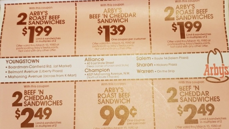 vintage Arby's coupons