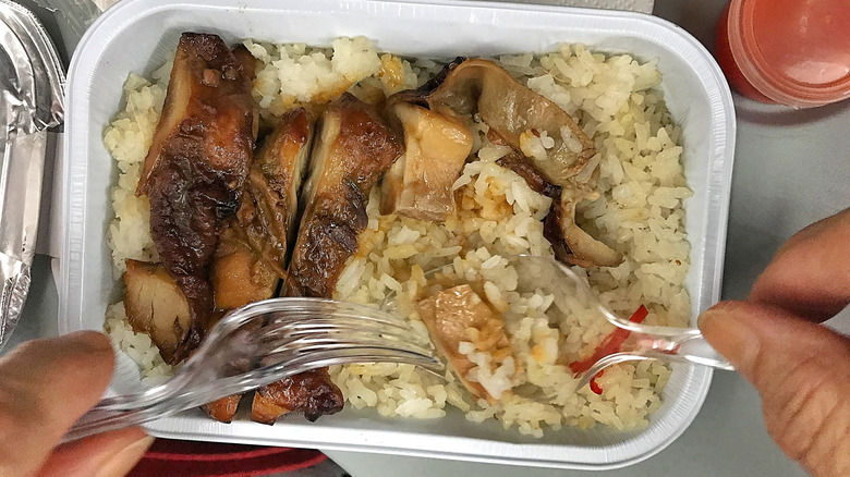 Meat and rice airline meal