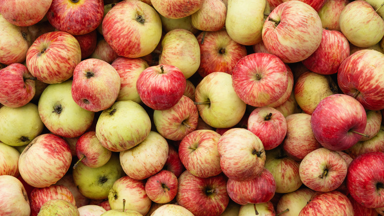 Organic red apples as pattern and food background
