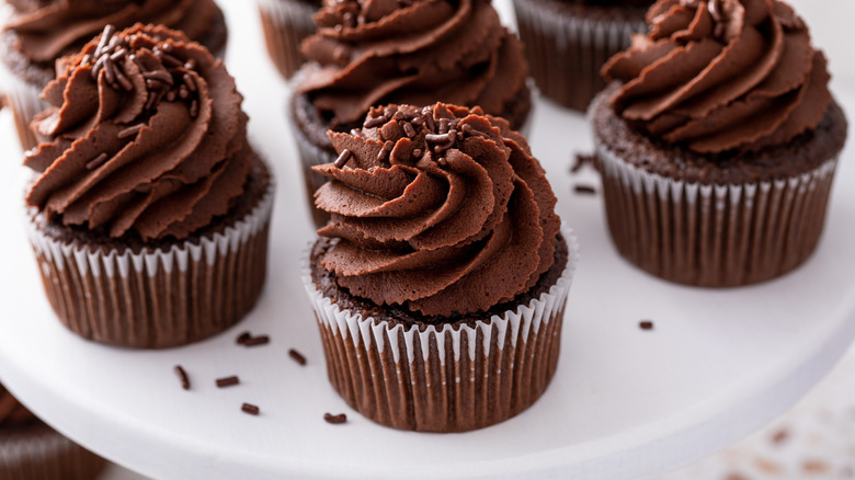 Chocolate cupcakes on a tray