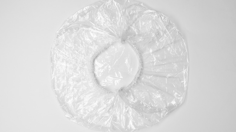 A plastic shower cap isolated on a white background