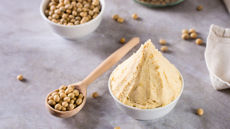 White miso paste in a white bowl