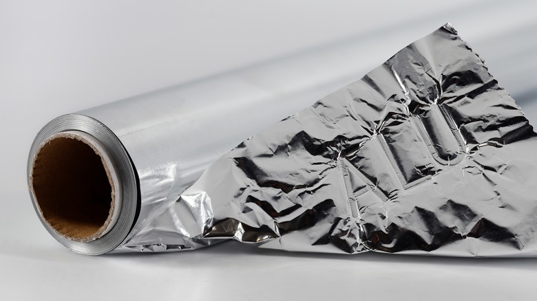 A closeup of a roll of aluminum foil
