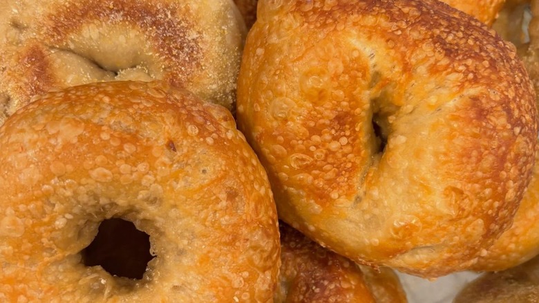 Closeup of pile of bagels