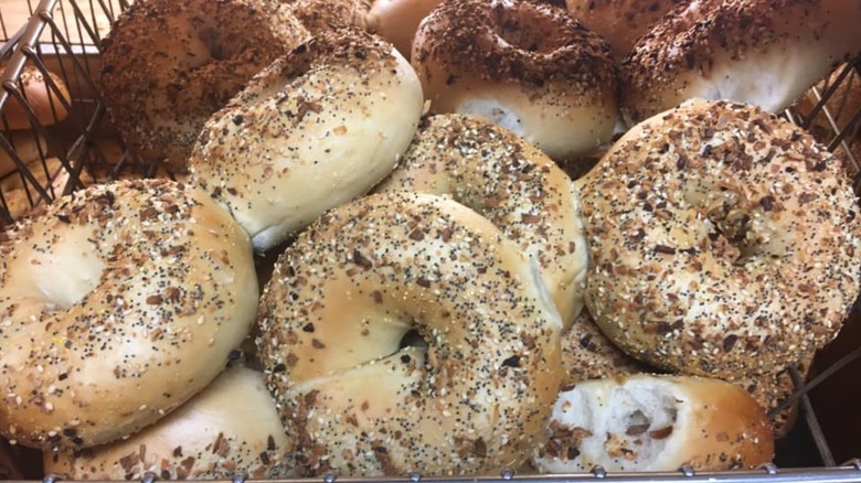 Everything bagels in wire basket