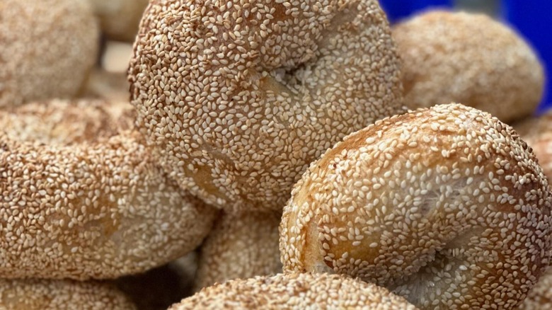 Pile of sesame seed bagels