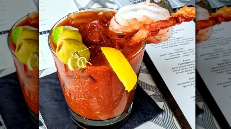 S&P Oyster Restaurant & Bar bloody marty on table with menus