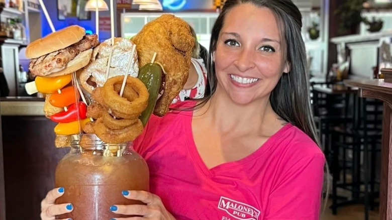 Maloney's Pub Insane Bloody Mary with food skewers