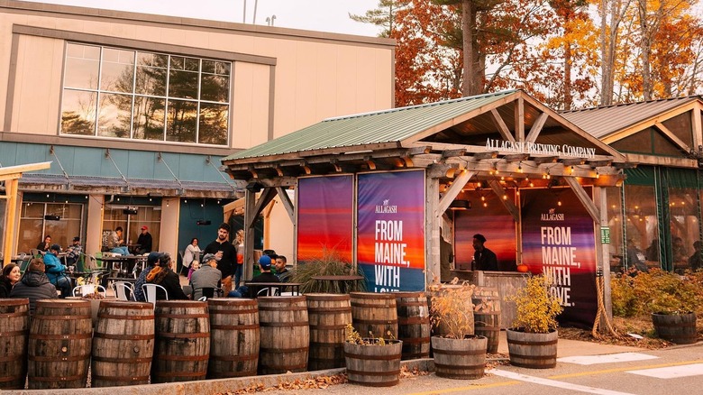 The entrance and patio of Allagash Brewing Company