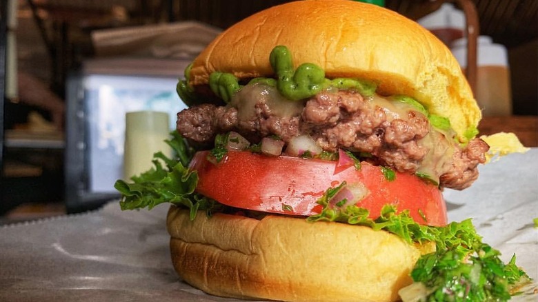 A guacamole cheeseburger from Goldburgers.