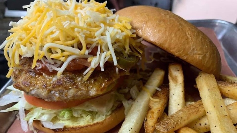 The Tex Mex cheeseburger at 2 Fat Guys.