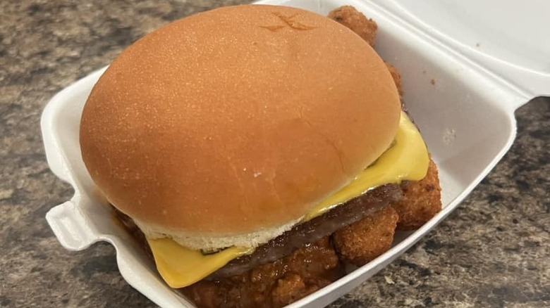 A cheeseburger and tater tots from Big Dipper.