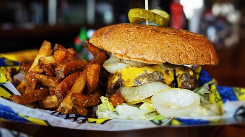 A cheeseburger and fries at Abbey Burger.