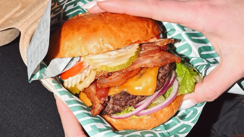 A bacon cheeseburger from Bred Gourmet.