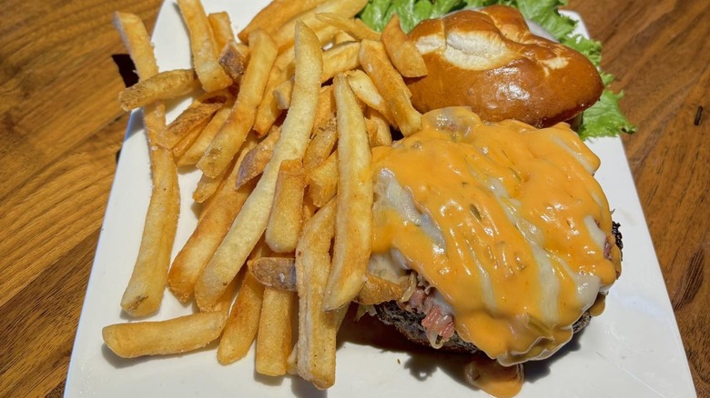 A Ruben-style cheeseburger from The Divide Bar and Grill.