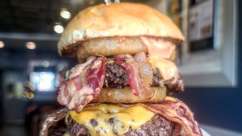 A loaded cheeseburger from Steve's Burgers.