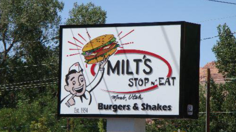 The sign outside of Milt's Stop N' Eat.