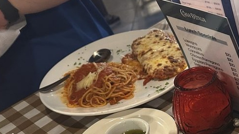 Casa D'Italia's chicken parm with a side of spaghetti and marinara