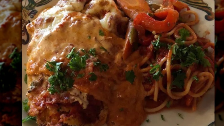 La Rustica's chicken parm on spaghetti