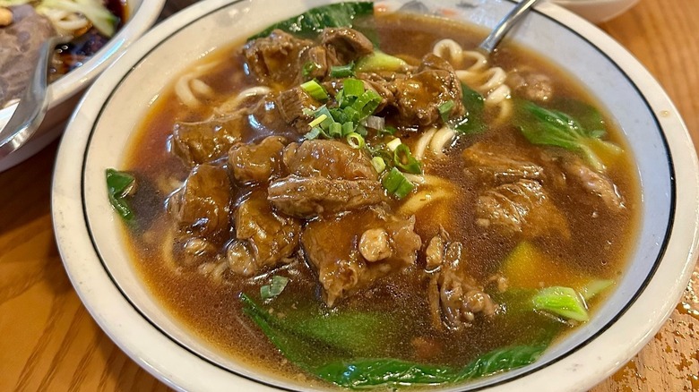 A bowl of beef noodle soup at Chef Jiang