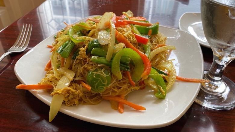 A plate of vegetarian curry noodles at Confucius in Rehoboth