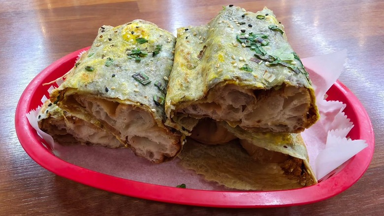 A plate of jian bing guo zi at Asian Snack in Indianapolis